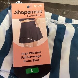 NEW Shapermint Blue & White Striped Swim Skirt with Bonus Bag NWT